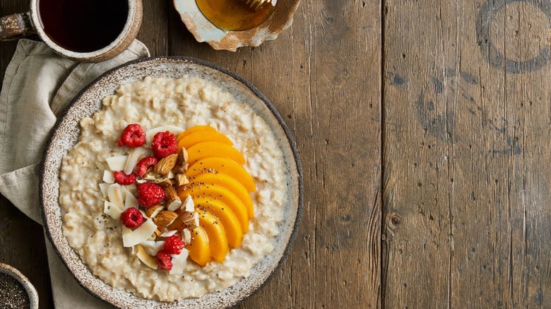 Oatmeal topped with peaches