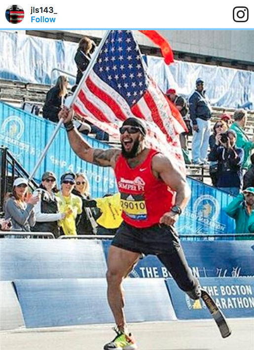 Sanchez finishes the 2016 Boston Marathon. Pic: Getty