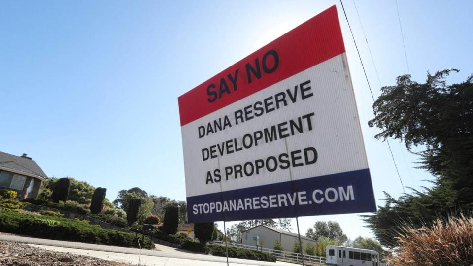 Sings opposing the development are on streets next to the proposed Dana Reserve on April 1, 2024. David Middlecamp/dmiddlecamp@thetribunenews.com