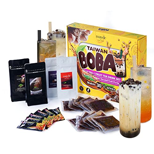 The Ultimate DIY Boba / Bubble Tea Kit, 60+ Drinks, 6 Flavors, Boba Pearls, Cups, Straws and Shaker (fruity)