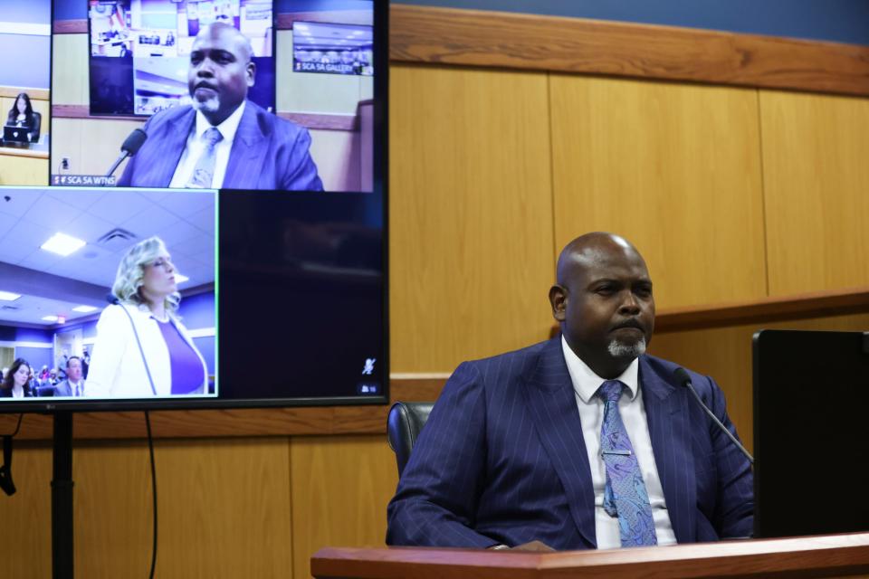 ATLANTA, GA - FEBRUARY 15: Attorney Terrence Bradley testifies during a hearing in the case of the State of Georgia v. Donald John Trump at the Fulton County Courthouse on February 15, 2024 in Atlanta, Georgia. Judge Scott McAfee is hearing testimony as to whether DA Fanni Willis and Special Prosecutor Nathan Wade should be disqualified from the case for allegedly lying about a personal relationship. (Photo by Alyssa Pointer-Pool/Getty Images)