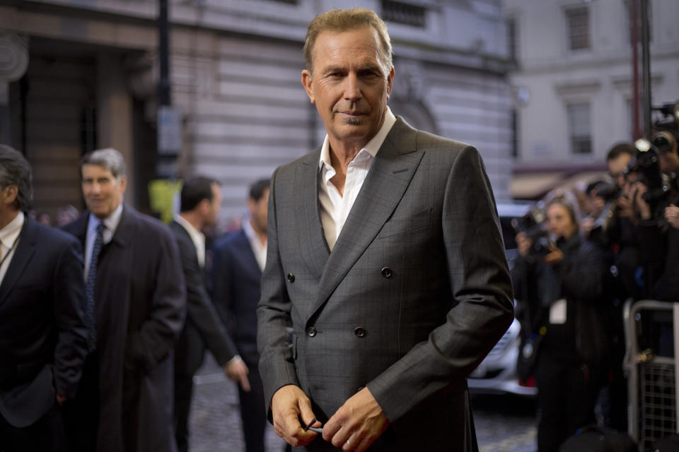 FILE - Actor Kevin Costner arrives at the premiere of "Criminal" on April 7, 2016. Costner turns 68 on Jan. 18. (Photo by Joel Ryan/Invision/AP, File)