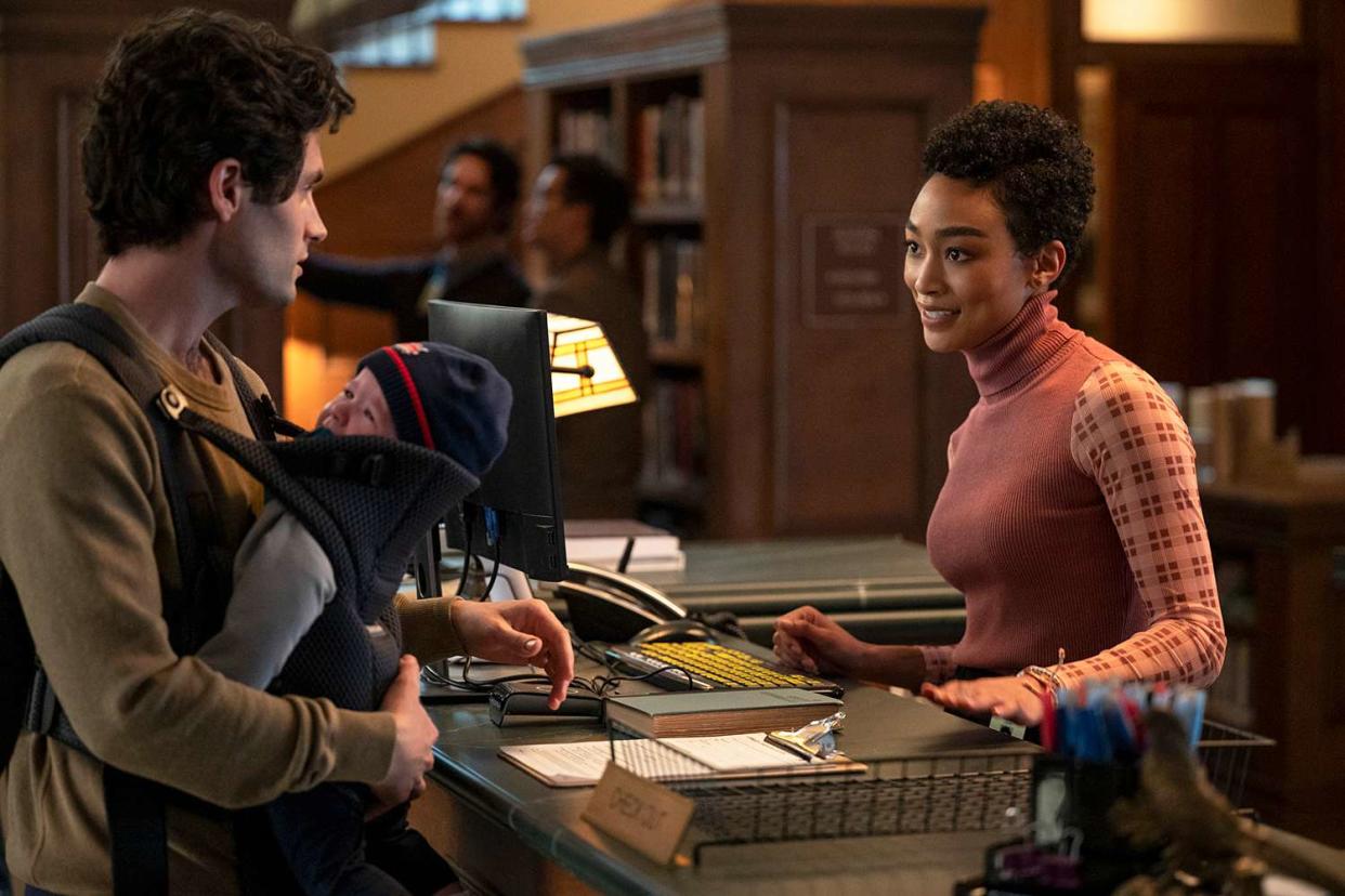 YOU (L to R) PENN BADGLEY as JOE GOLDBERG and TATI GABRIELLE as MARIENNE in episode 301 of YOU