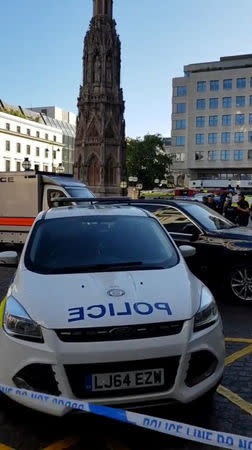 Emergency vehicles stand outside Charing Cross Station in London, Britain, June 22, 2018 in this still image obtained from social media. COURTESY CECILIA ROCHE /via REUTERS THIS IMAGE HAS BEEN SUPPLIED BY A THIRD PARTY. MANDATORY CREDIT. NO RESALES. NO ARCHIVES.