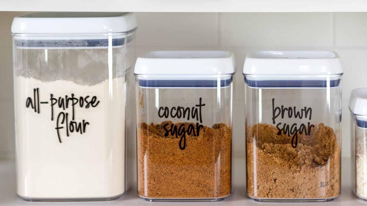 Organized and labeled plastic storage containers