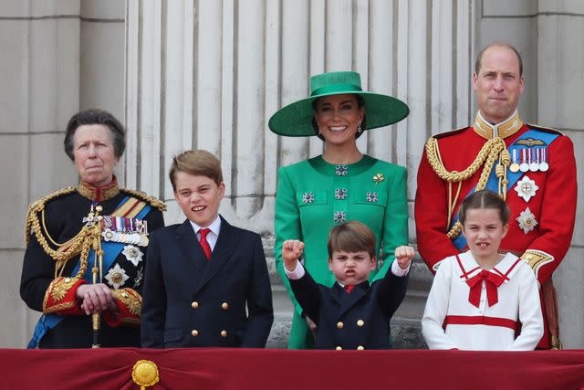 <p>ADRIAN DENNIS/AFP via Getty</p> Princess Kate, Prince William and their children at Trooping the Colour in June 2023
