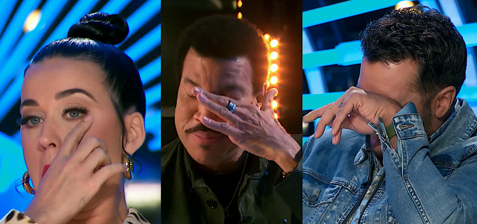 Katy Perry, Lionel Richie, and Luke Bryan react to Sam Finelli's 'American Idol' audition. (Photos: aBC)