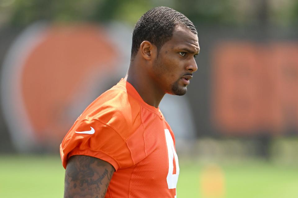 Cleveland Browns quarterback Deshaun Watson during training camp at CrossCountry Mortgage Campus.