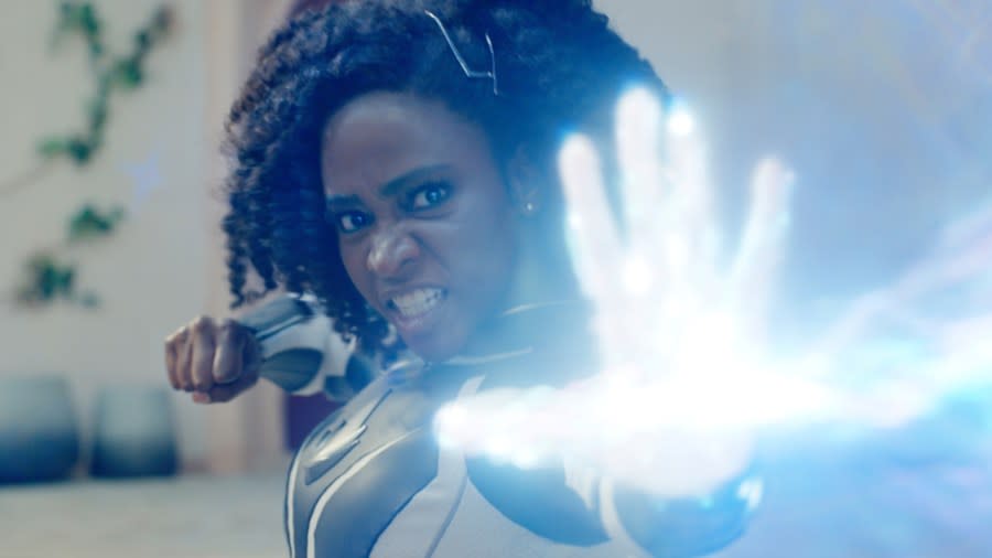 This image released by Disney shows Teyonah Parris as Captain Monica Rambeau in a scene from “The Marvels.” (Photo: Laura Radford/Disney-Marvel Studios via AP)