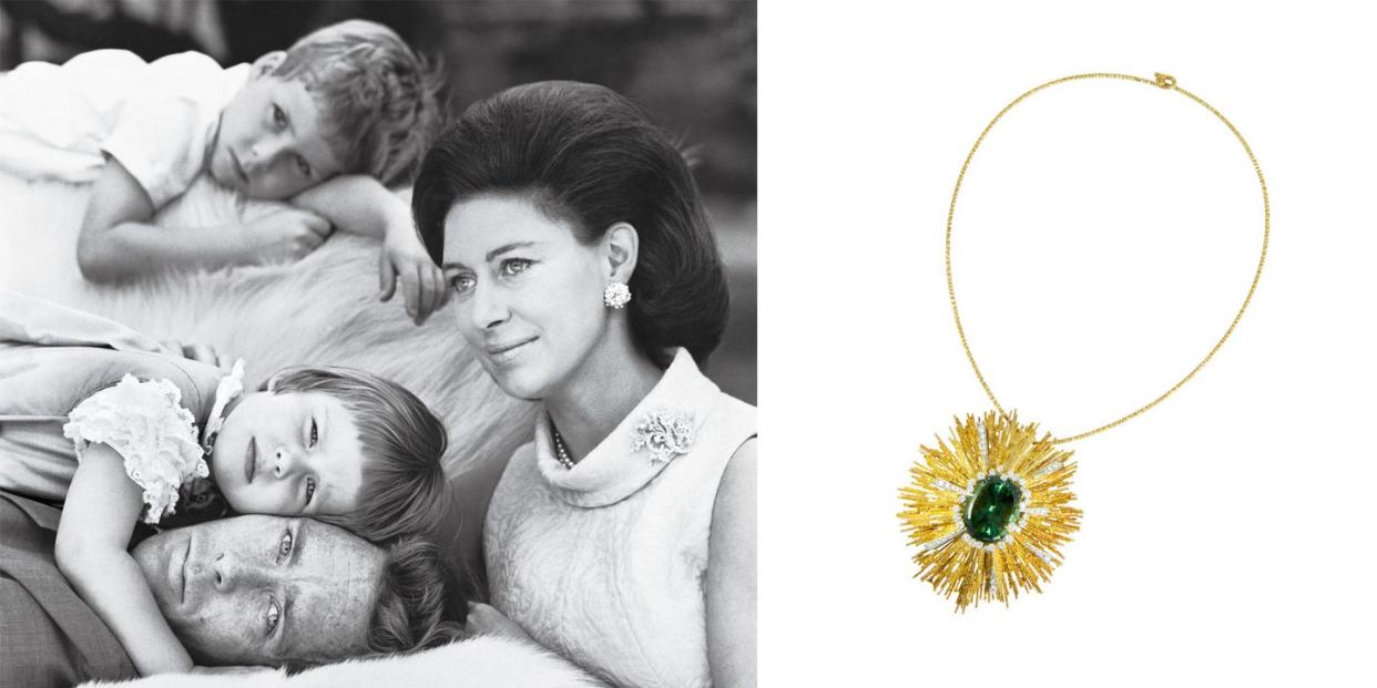 Photo credit: COURTESY NORMAN PARKINSON ARCHIVE/ICONIC IMAGES/GETTY IMAGES (PRINCESS MARGARET AND CHILDREN); COURTESY MAHNAZ COLLECTION (JEWELRY)