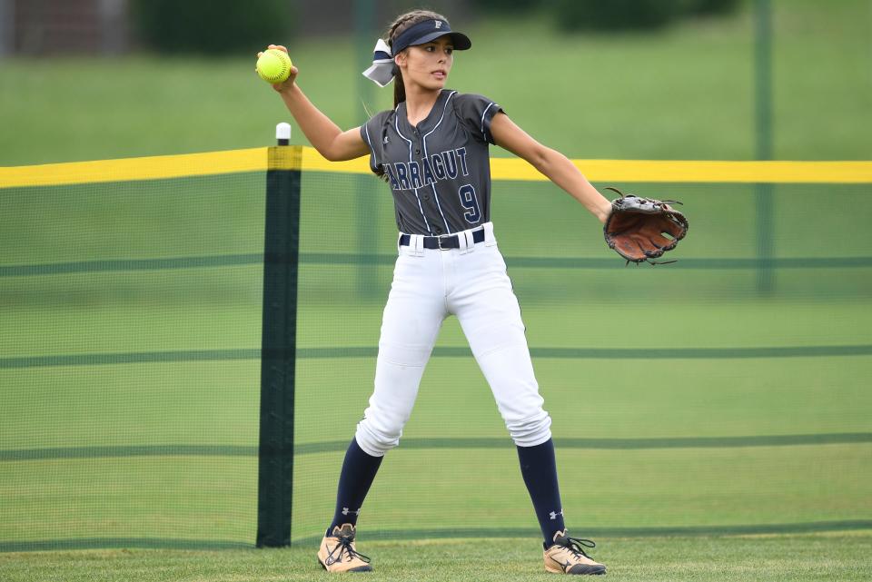 Farragut's Addison Pressley (9) throws the ball in during a Class 4A state softball tournament game between Farragut and Springfield in Murfreesboro during TSSAA’s Spring Fling, Wednesday, May 25, 2022. Farragut defeated Springfield.
