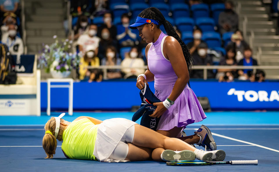 Naomi Osaka, pictured here rushing to Daria Saville's aid after the Aussie's devastating knee injury.