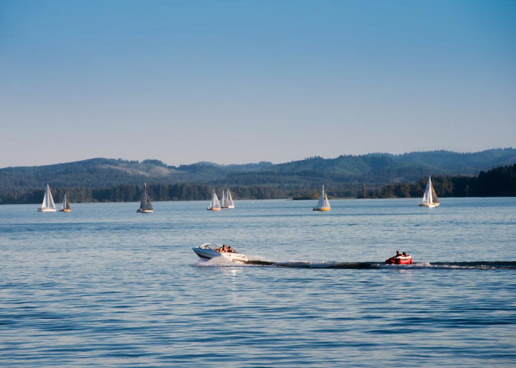 Sailboats on a late afternoon on Fern Ridge reservoir.