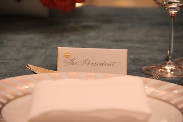 President Obama's place setting for the Inaugural dinner in the U.S. Capitol building. (Chris Moody/Yahoo News)