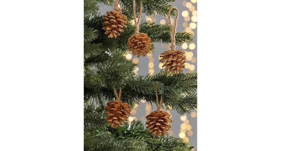 John Lewis Christmas Cottage Pine Cone Tree Decorations, Box of 12, Gold