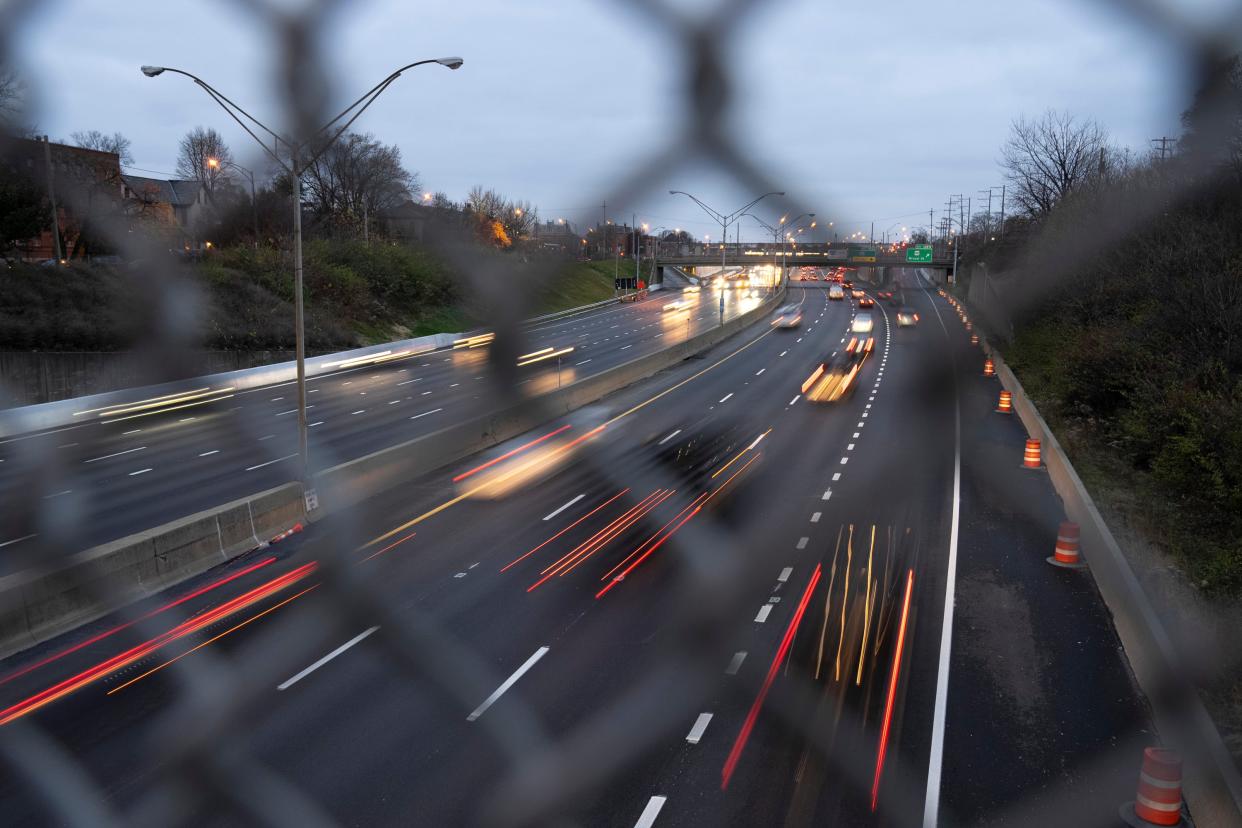 Traffic is seen on Interstate 71 north and south from the Town Street bridge in Columbus early Wednesday morning.