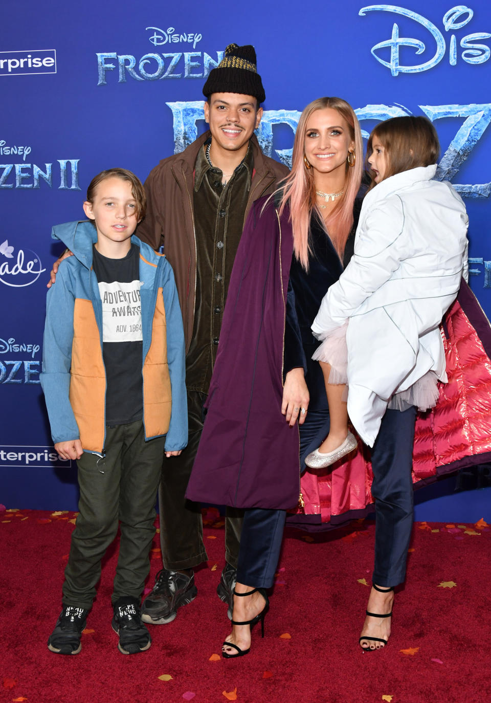 Bronx Wentz, Evan Ross, Ashlee Simpson and Jagger Snow Ross attend the premiere of Disney's "Frozen 2" at Dolby Theatre on November 07, 2019