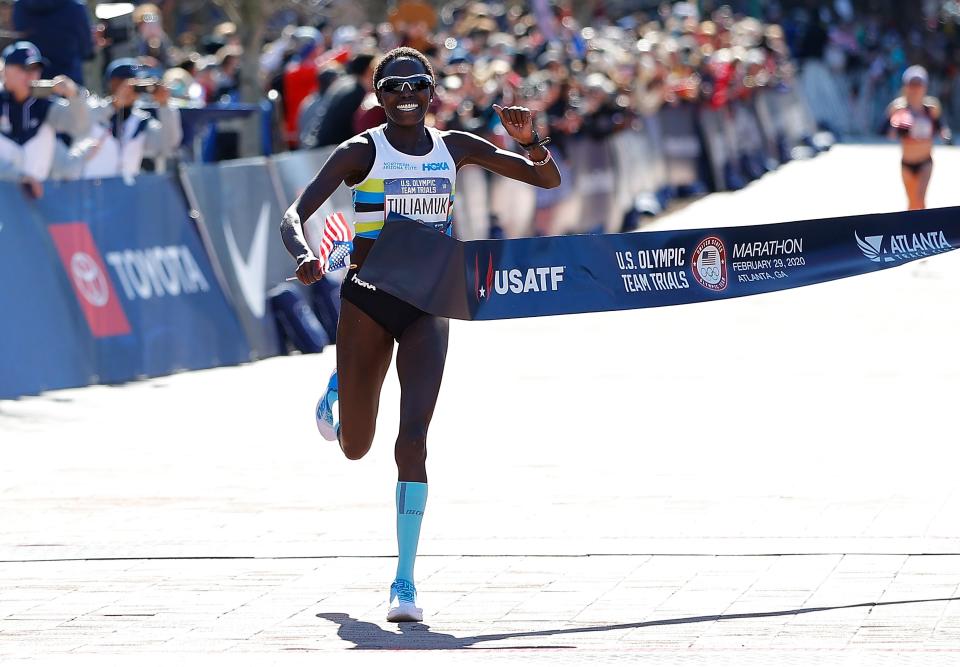 Aliphine Tuliamuk (pictured) won the U.S. Olympic Team Trials for the marathon in February.