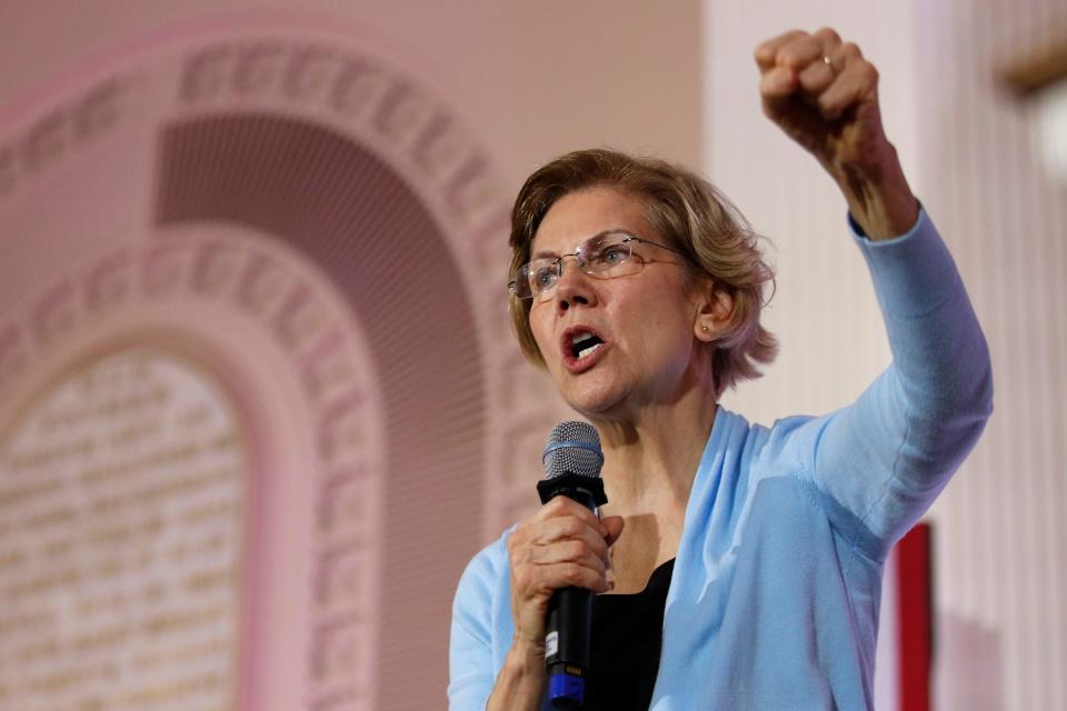 Democratic presidential candidate Sen. Elizabeth, D-Mass., speaks at a town hall campaign event, Monday, Feb. 10, 2020, in Portsmouth, N.H.