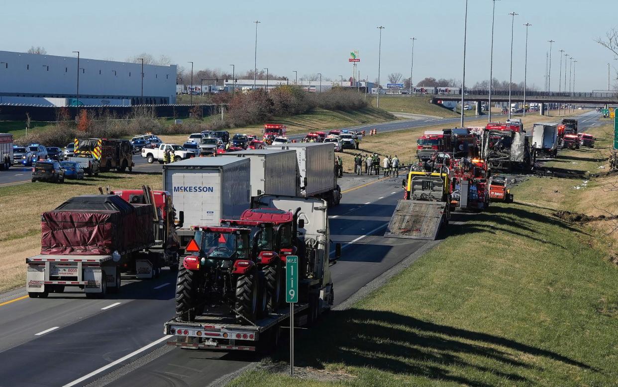 Both directions of Interstate 70 are closed in Licking County, Ohio,  near the State Route 310 interchange after a fatal accident on Tuesday, Nov. 14, 2023 (AP)