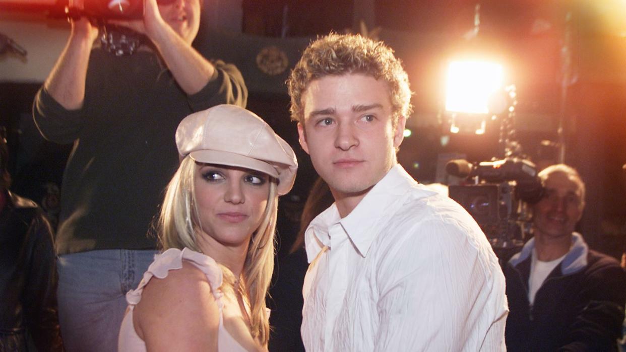 britney spears and justin timberlake at the crossroads premiere in 2002