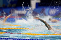Caeleb Dressel, of the United States, swims the final leg of the mixed 4x100-meter medley relay at the 2020 Summer Olympics, Saturday, July 31, 2021, in Tokyo, Japan. (AP Photo/David Goldman)