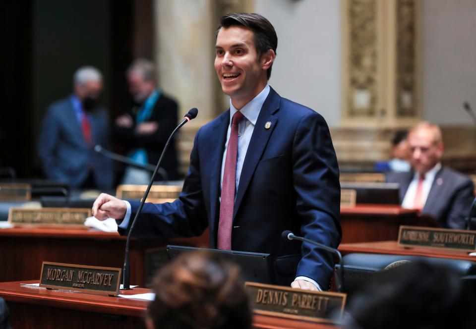 "Why are we debating a bill that takes away anyone's ability on the local or the state level to protect our kids?" asked Senate Minority Leader Morgan McGarvey, D-Louisville in the Senate Chamber on the third day of a special session. Sept. 9, 2021.