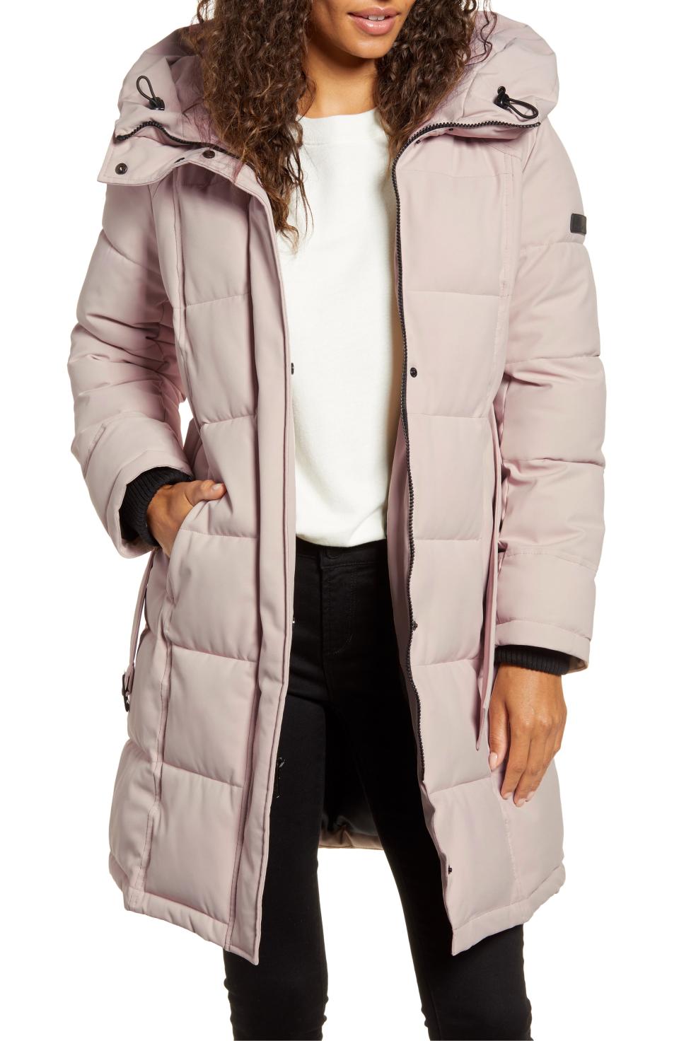 Sam Edelman Pillow Collar Belted Puffer Coat 