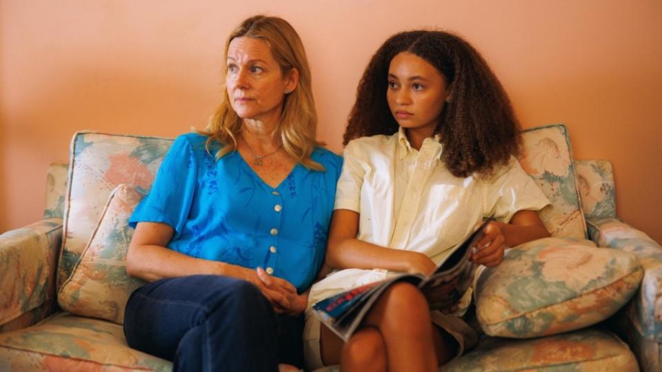 Nico Parker (right) stars as Doris in “Suncoast” and Laura Linney (left) plays her mother. (Photo: Eric Zachanowich. Courtesy of Searchlight Pictures)