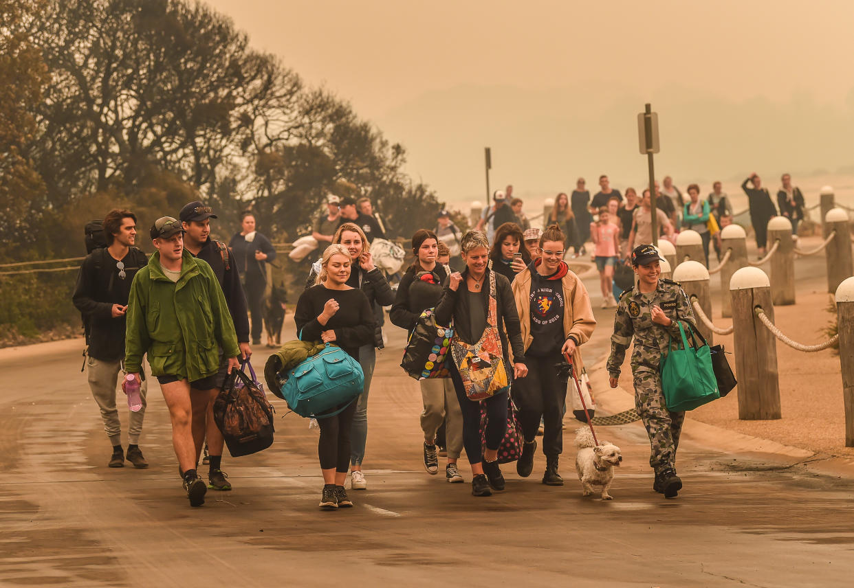 People stranded in Mallacoota, Victoria had to be evacuated by army personnel after bushfires ravaged the town.