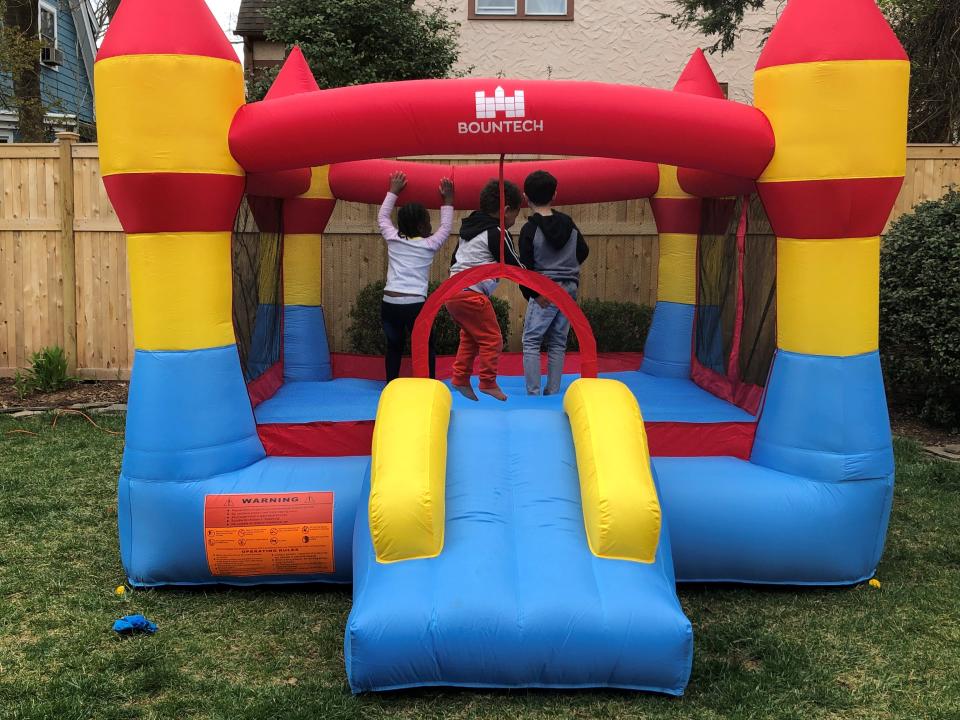 Tara Higgins, of West Orange, New Jersey, bought a bounce house to keep her kids entertained amid the coronavirus pandemic.