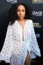 <p>Lil Mama is shinin’, shinin’, shinin’, yeah in this Diana Ross-inspired look made complete with big hair, soft makeup and, of course, a flowy dress. (Photo: Getty Images) </p>