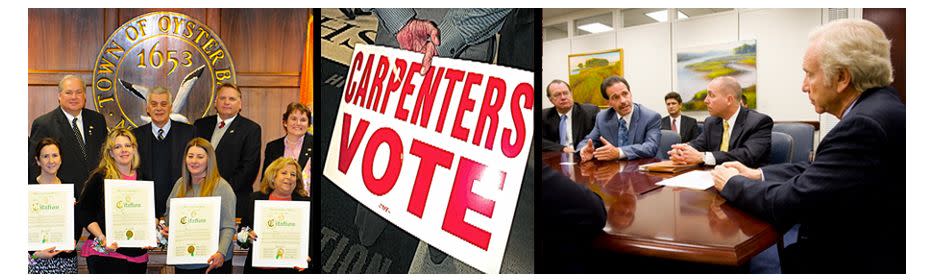 Working for Working Americans, the super PAC funded by the United Brotherhood of Carpenters and Joiners, contributed $2,125,000 to other super PACs in the 2014 election cycle.  The group gave $1,250,000 to Senate Majority PAC, $500,000 to House Majority PAC, $250,000 to Defending Main Street SuperPAC, $100,000 to WIN Minnesota Federal PAC, and $25,000 to American Working Families.  <em>Pictured: Members of the United Brotherhood of Carpenters and Joiners</em>