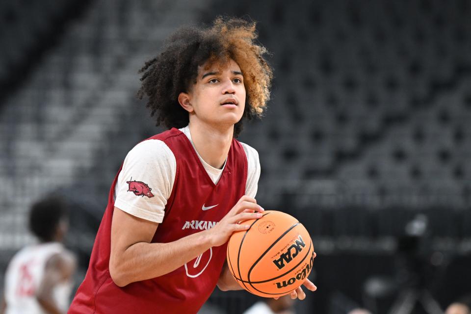 Arkansas guard Anthony Black is projected as a lottery pick in next month&#39;s NBA Draft, but he might be off the board by the time the Thunder makes its selection at No. 12.