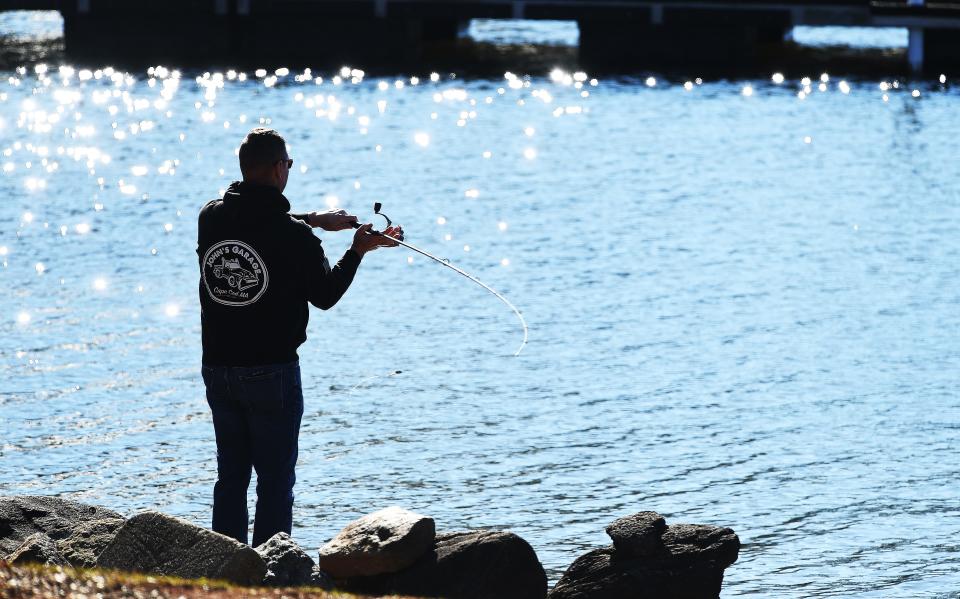 It is all about the decisive moment for Bobby Hadfield of Inman casting his line out fishing on Lake Bowen on Jan 4, 2024.