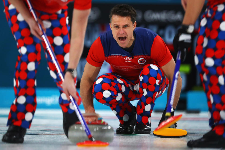 GANGNEUNG, SOUTH KOREA – FEBRUARY 16: Thomas Ulsrud of Norway competes in the Curling Men’s Round Robin Session 4. (Getty Images)