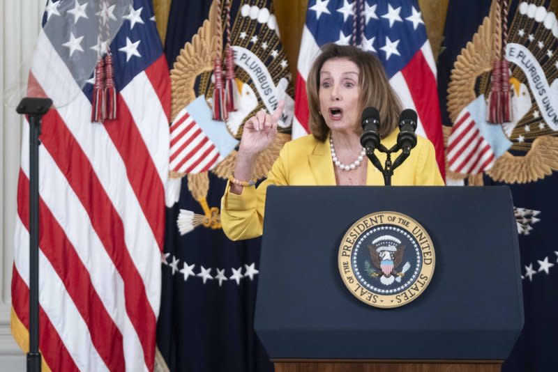 Rep. Nancy Pelosi, D-Calif., announced Friday she will run for re-election to the U.S. House in 2024. The former House speaker (pictured celebrating the one year anniversary of the Inflation Reduction Act in the White House earlier this year) is a polarizing political figure Republicans love to hate. Photo by Bonnie Cash/UPI