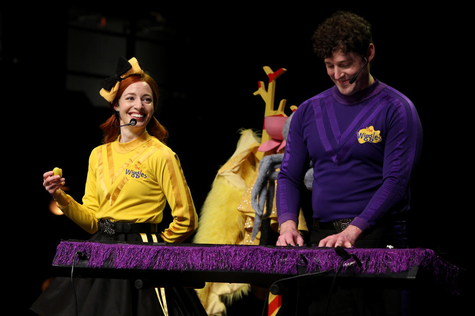 Emma Watkins and Lachlan Gillespie of The Wiggles perform