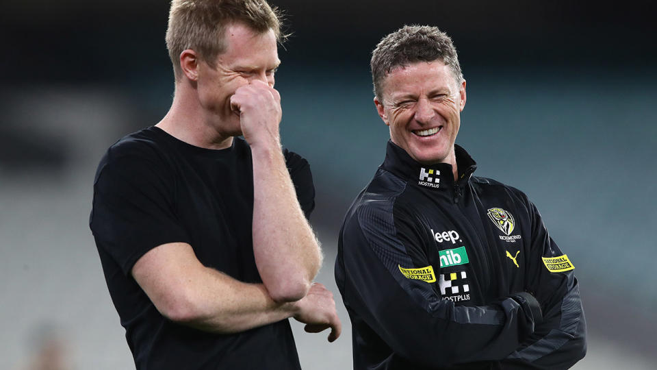 Jack Riewoldt and Damien Hardwick, pictured here in 2020.