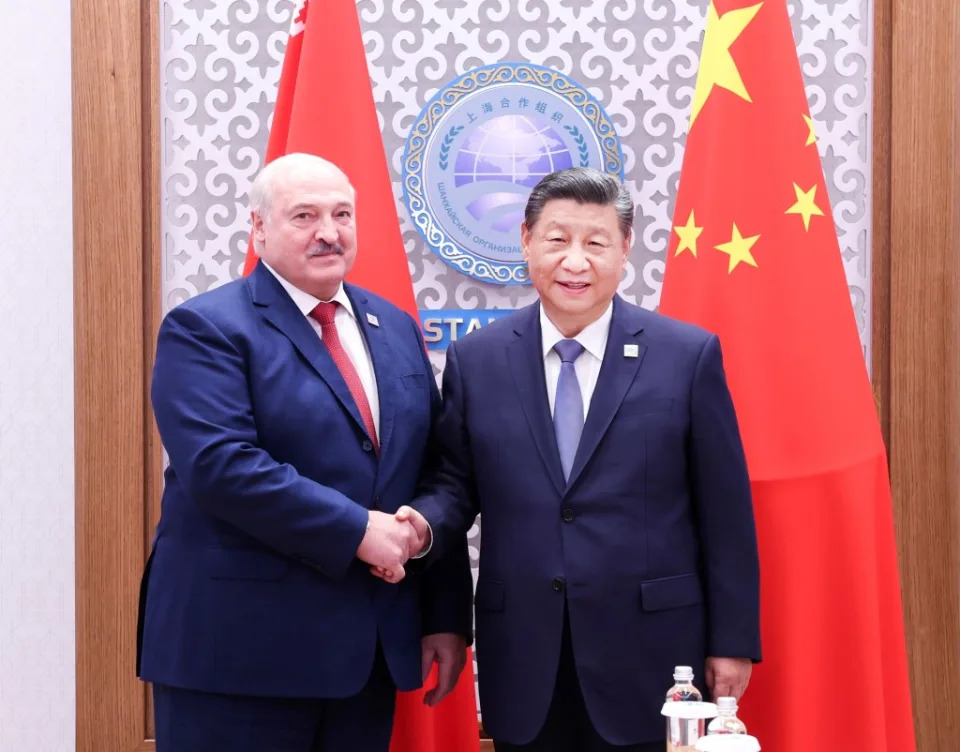 Chinese President Xi Jinping meets with Belarusian President Alexander Lukashenko on the sidelines of the Shanghai Cooperation Organization summit in Astana, Kazakhstan, July 4, 2024. (Photo by Pang Xinglei/Xinhua via Getty Images)