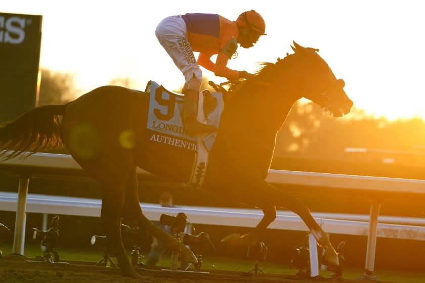 John Velazquez rides Authentic to win the Breeder's Cup Classic horse race.