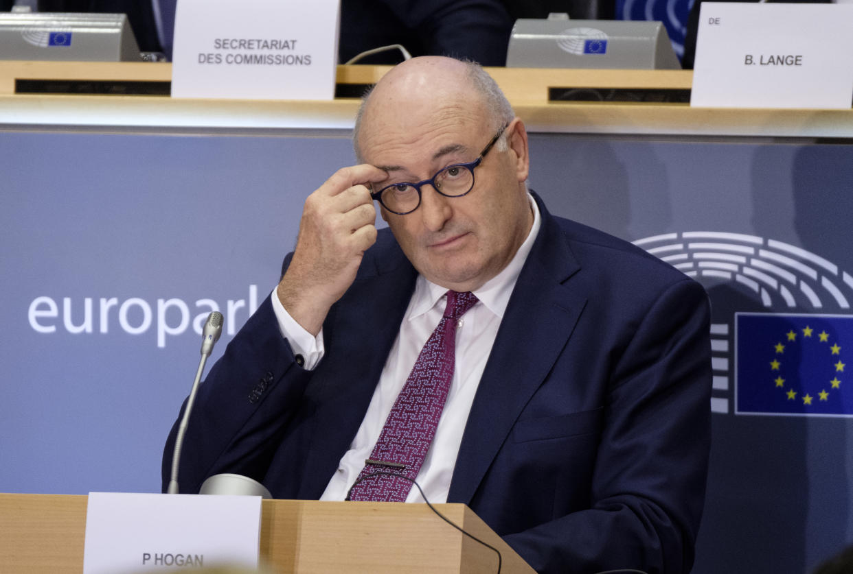 BRUSSELS, BELGIUM - SEPTEMBER 30, 2019 : European Commissioner designate for Trade, Phil Hogan arrives for his hearing at the European Parliament on September 30, 2019, in Brussels, Belgium. (Photo by Thierry Monasse/Getty Images)