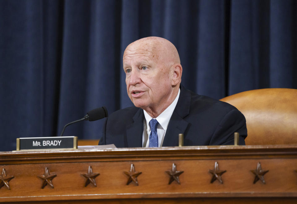 Rep. Kevin Brady, R-Texas, ranking member of the tax-writing House Ways and Means Committee, makes an opening statement as the panel holds a markup hearing to craft the Democrats' Build Back Better Act, massive legislation that is a cornerstone of President Joe Biden's domestic agenda, at the Capitol in Washington, Thursday, Sept. 9, 2021. The high cost of the bill, to help families and combat climate change, would be financed in part by increasing taxes on the wealthy and corporations. (AP Photo/J. Scott Applewhite)