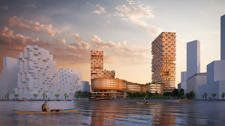 Waterfront buildings, part of a proposed redevelopment of Toronto's downtown waterfront, are seen in an undated artist rendering provided by Alphabet Inc's Sidewalk Labs unit February 15, 2019. Sidewalk Labs/Handout via REUTERS