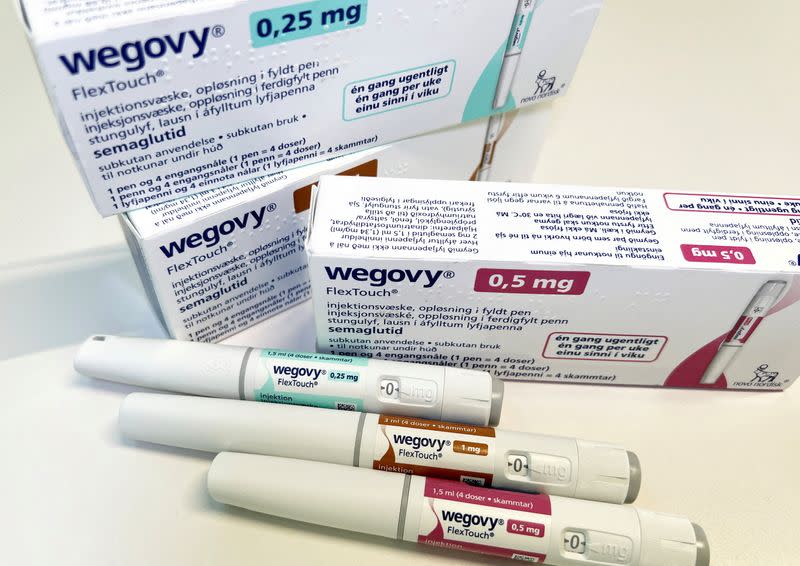 FILE PHOTO: Injection pens and boxes of Novo Nordisk's weight-loss drug Wegovy are shown in this photo illustration in Oslo