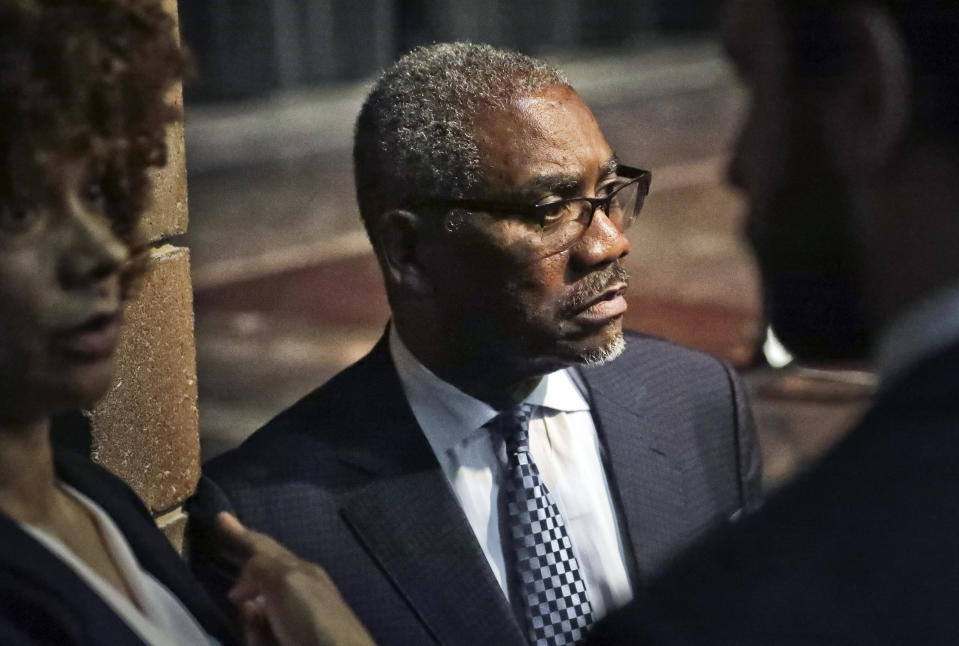 FILE - In this May 22, 2019, file photo Rep. Gregory Meeks, D-NY waits for a town hall forum for 2020 presidential candidates to begin at LaGuardia Community College in New York. The Congressional Black Caucus PAC is endorsing Joe Biden’s presidential bid, further cementing his support among the nation’s influential black political leadership. Black voters have long anchored the former vice president’s White House bid with decisive wins in South Carolina and on Super Tuesday. The chairman of the Congressional Black Caucus political action committee is New York congressman Gregory Meeks, who tells The Associated Press there’s “no question” Biden is the right person to lead the country. (AP Photo/Bebeto Matthews, File)