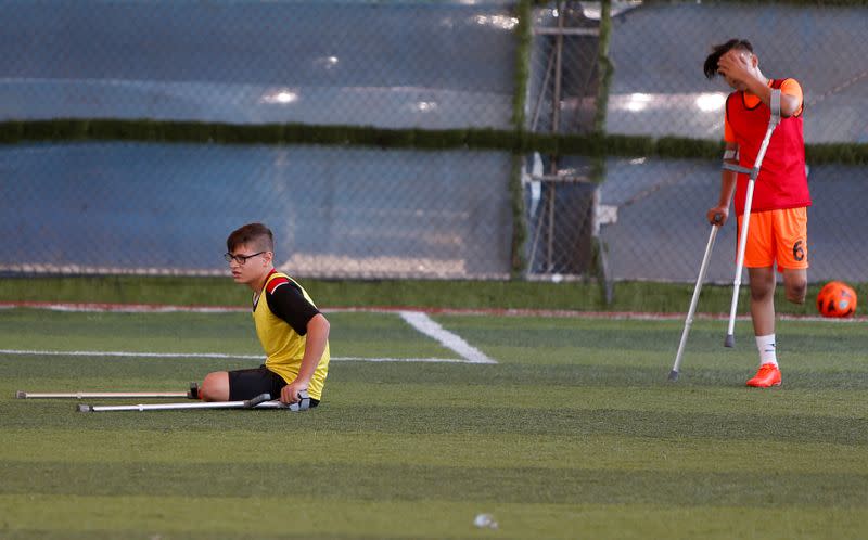 Young Gaza amputees play soccer again after coronavirus curbs eased