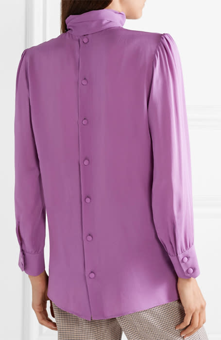 Did Kate Middleton just wear her purple Gucci blouse the WRONG way