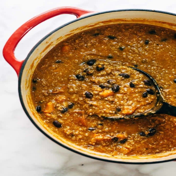 A big pot of turkey chili.