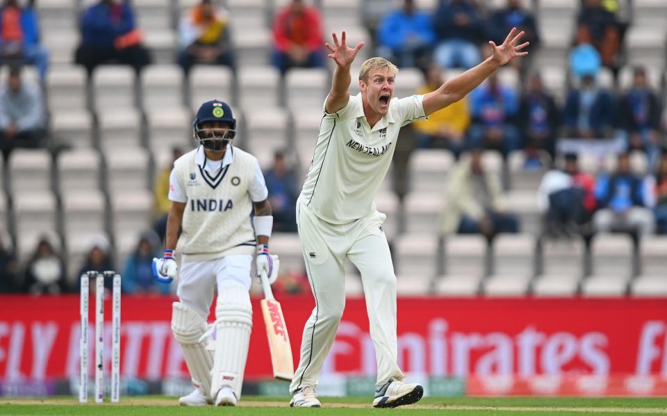 Kyle Jamieson appeals successfully for the wicket of his Royal Challengers Bangalore captain - GETTY IMAGES